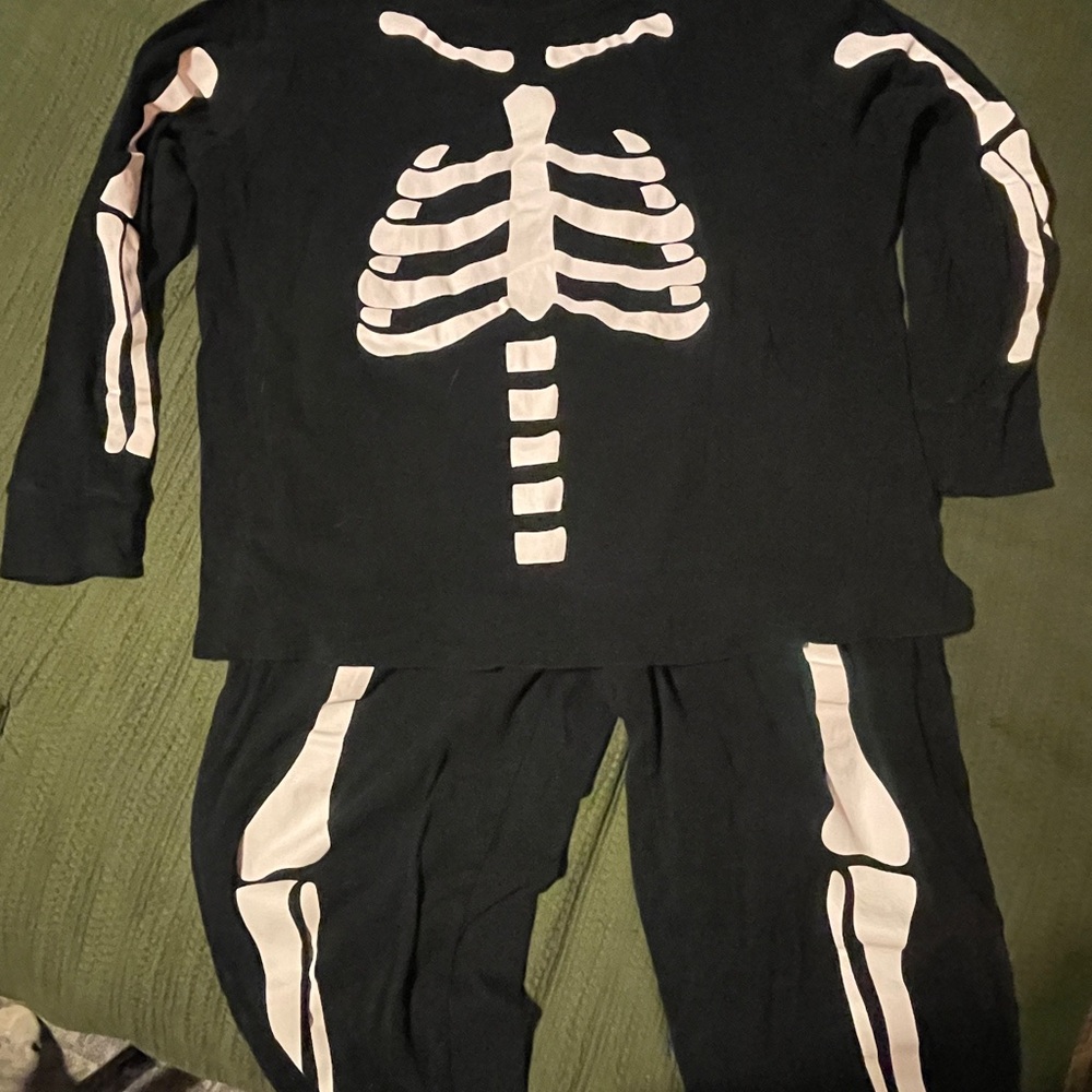 Skeleton Print Black Pajama Set